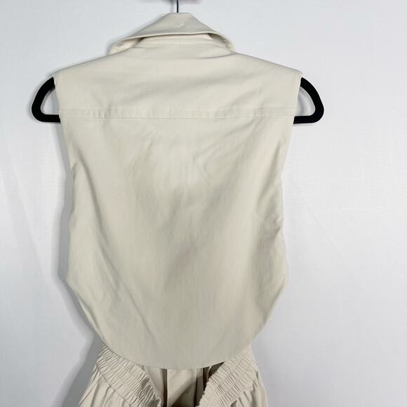 Jonathan Simkhai 0 Cream Rayley Cutout Crepe Jumpsuit Stretch Button Open Back - Picture 7 of 15